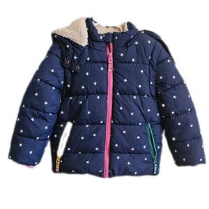 Boden blue puffer with white stars coat
